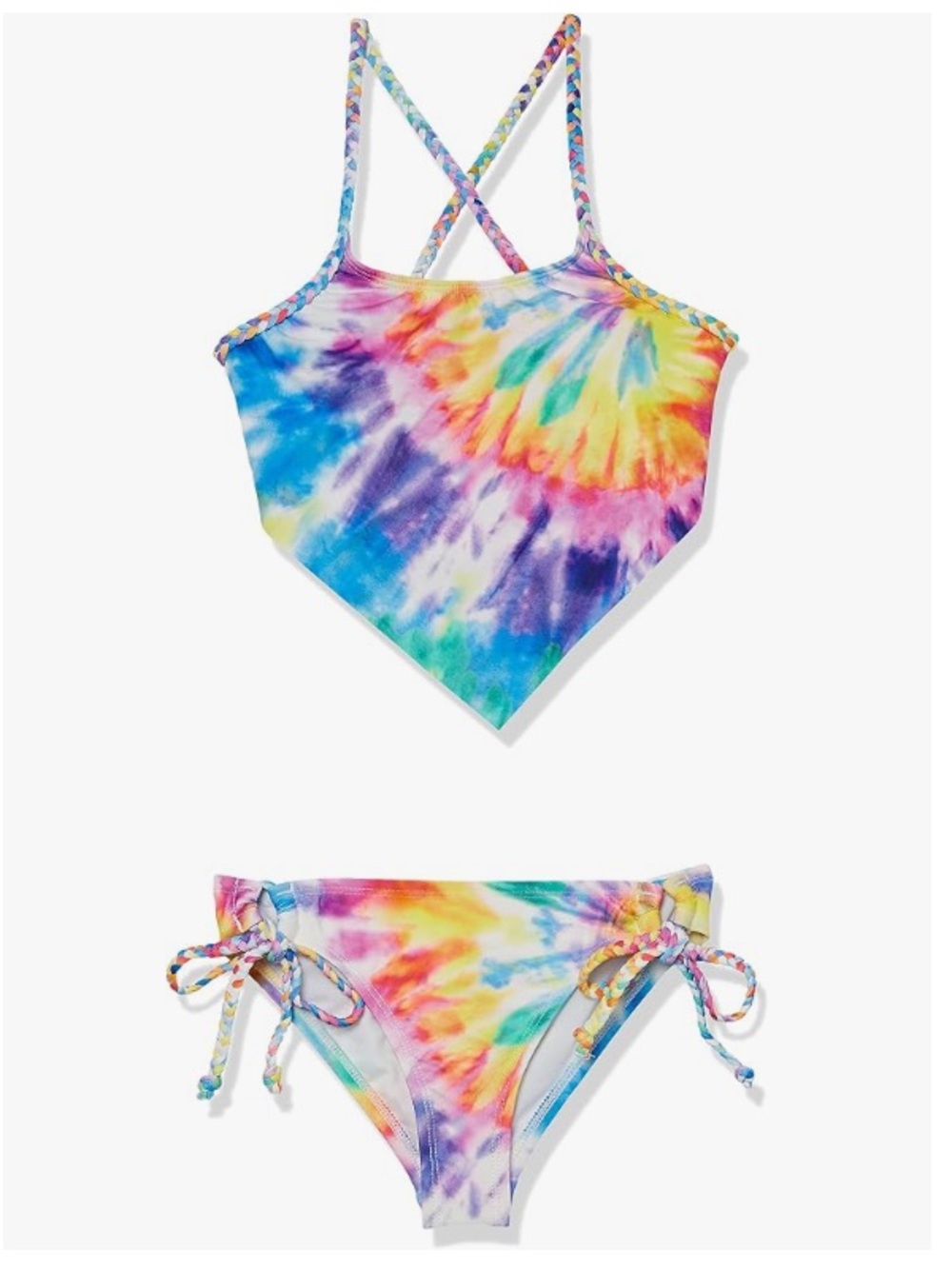 HOBIE Girls Rainbow Tie-Dye Bikini Set w Scarf Style Top Youth Girl's 14